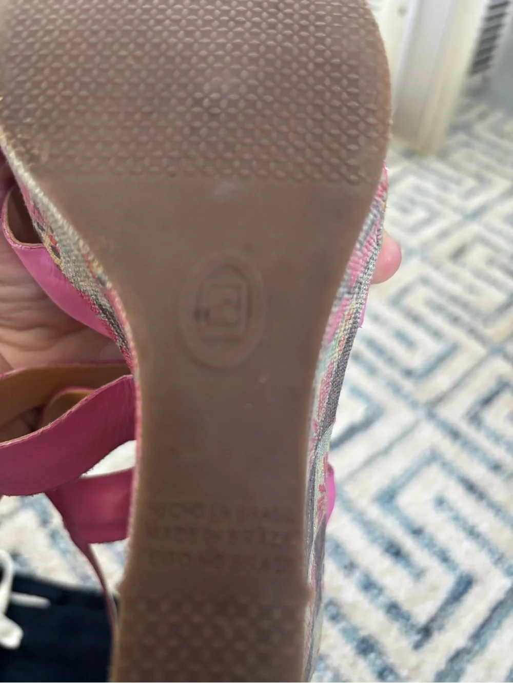 Women's Pink Leather Wedge Sandals with bridal design on wedge heel